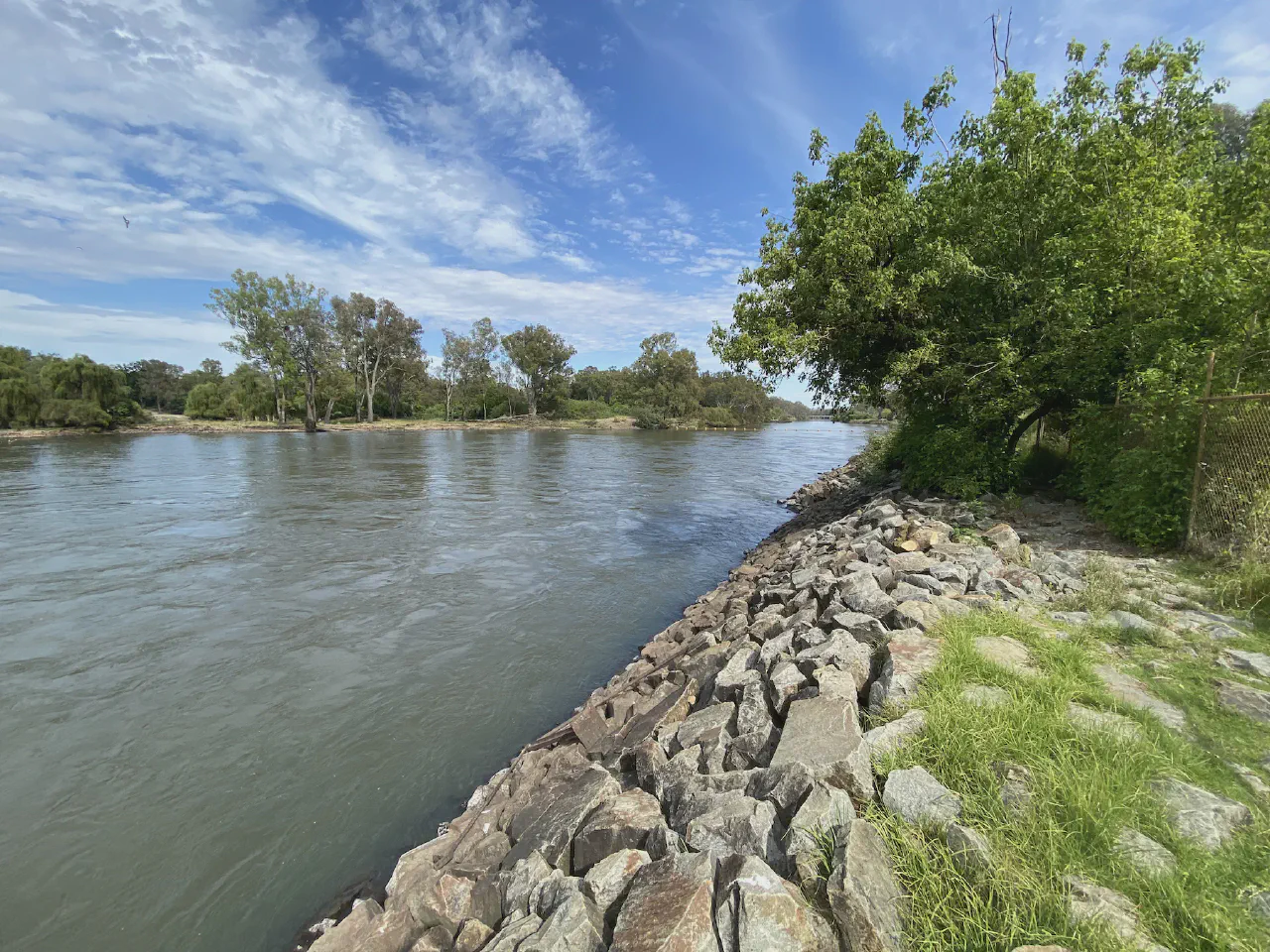 The strong current coming out of the weir