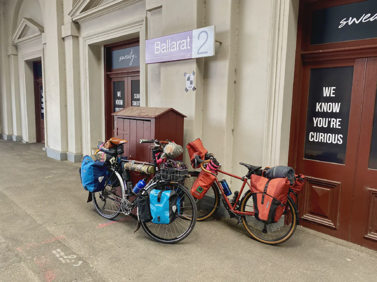 Our bikes at Ballarat Train Station, waiting for the train to Melbourne.
