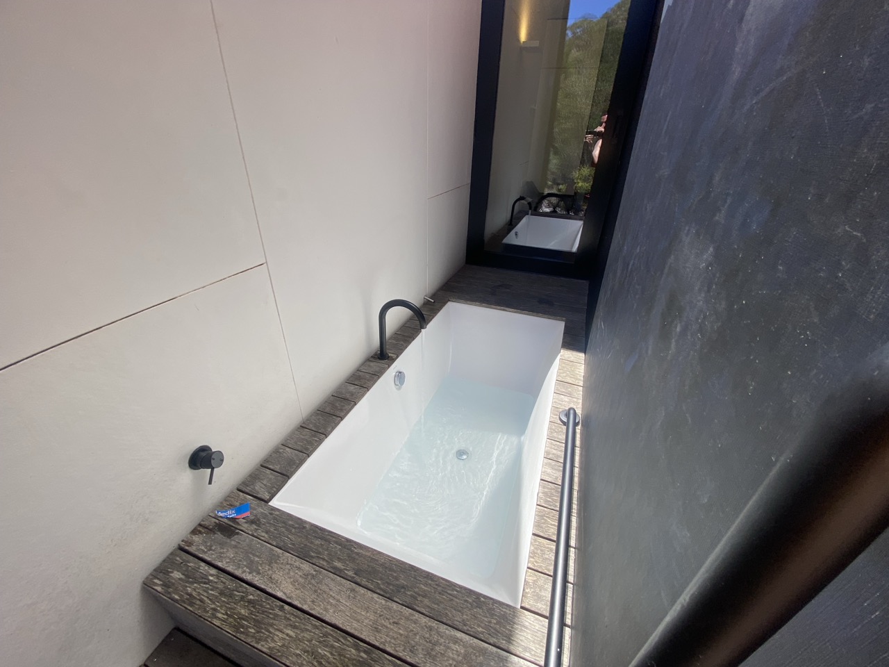 Our outdoor bath was a much-anticipated delight. We filled it full of epsom salts and soaked our tired muscles.